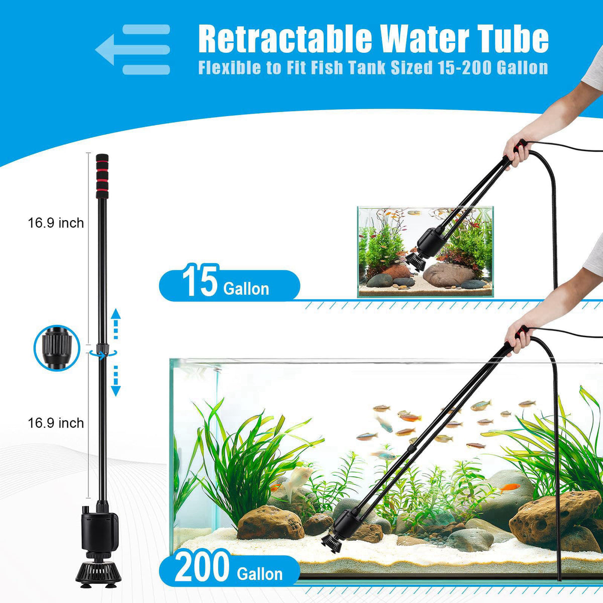 AQQA Aquarium Gravel Cleaner, 6-in-1 Fish Tanks Gravel Vacuum Cleaner Set – alternate angle