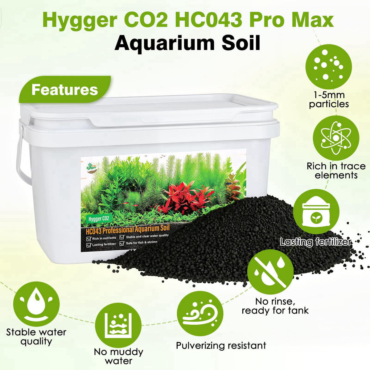 Hygger CO2 Premium Upgraded Aquarium Soil, 1-5mm Nutrient-Rich Water Grass Mud for Planted Tanks, Dust-Free & No Rinse, 