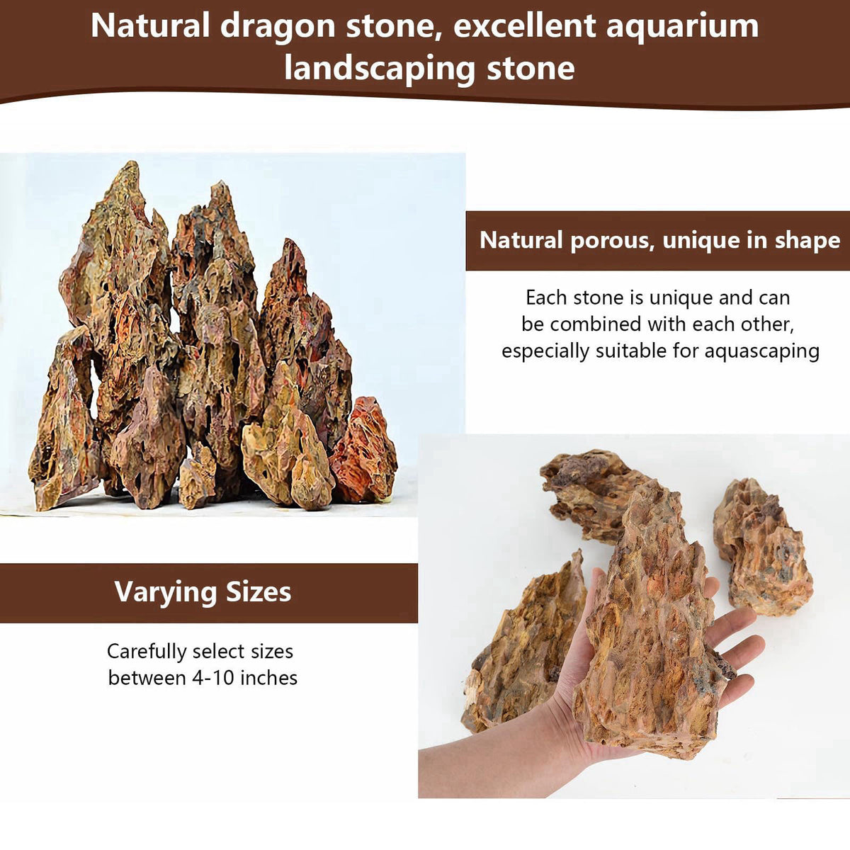 Hygger CO2 6.6LB Dragon Stone Rock for Aquascaping,Aquarium Decor, Fish Tank Decorations,4-10 Inches Natural Ohko Stone 