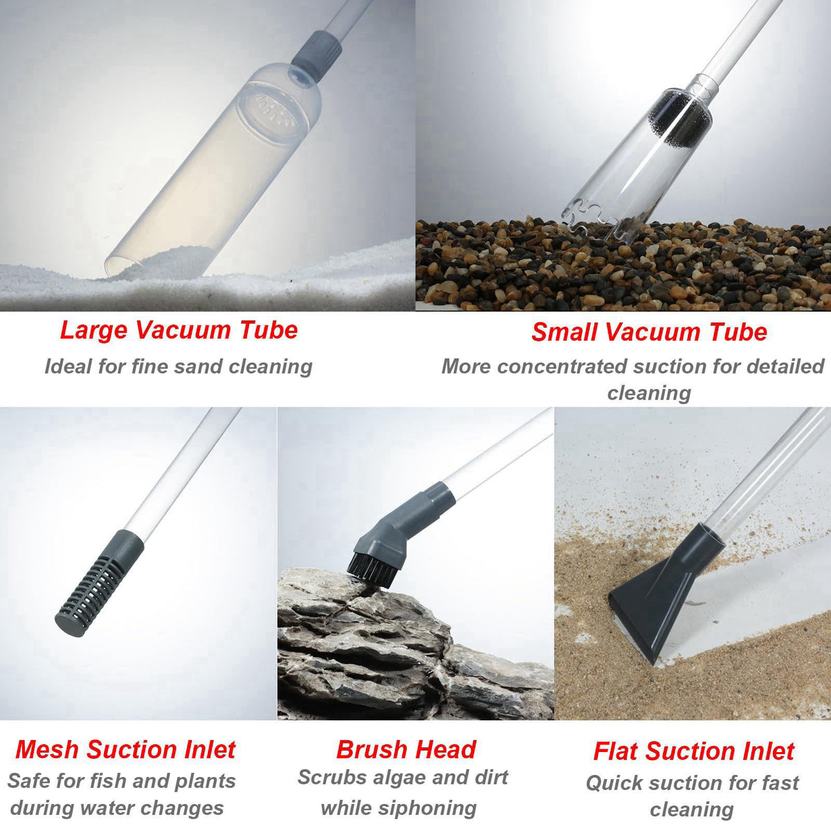 Woznusy Aquarium Siphon Vacuum Kit with Turkey Baster, Fish Net for Tank Cleaning – packaging and label