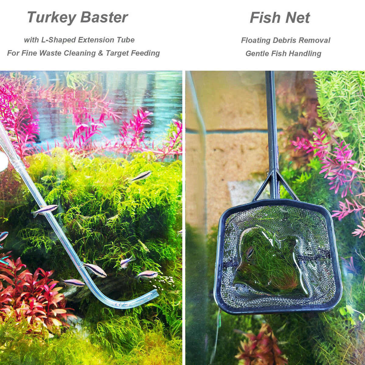 Woznusy Aquarium Siphon Vacuum Kit with Turkey Baster, Fish Net for Tank Cleaning – full view