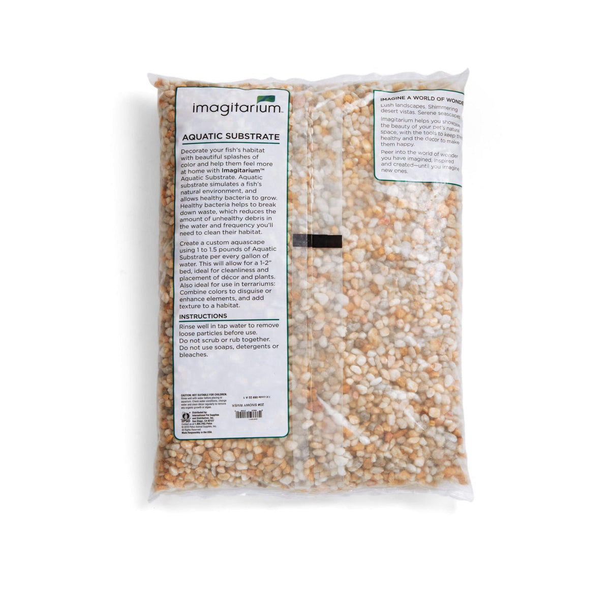 Imagitarium by Petco Aquarium Gravel Substrate Snowy River 20 lbs. – packaging and label