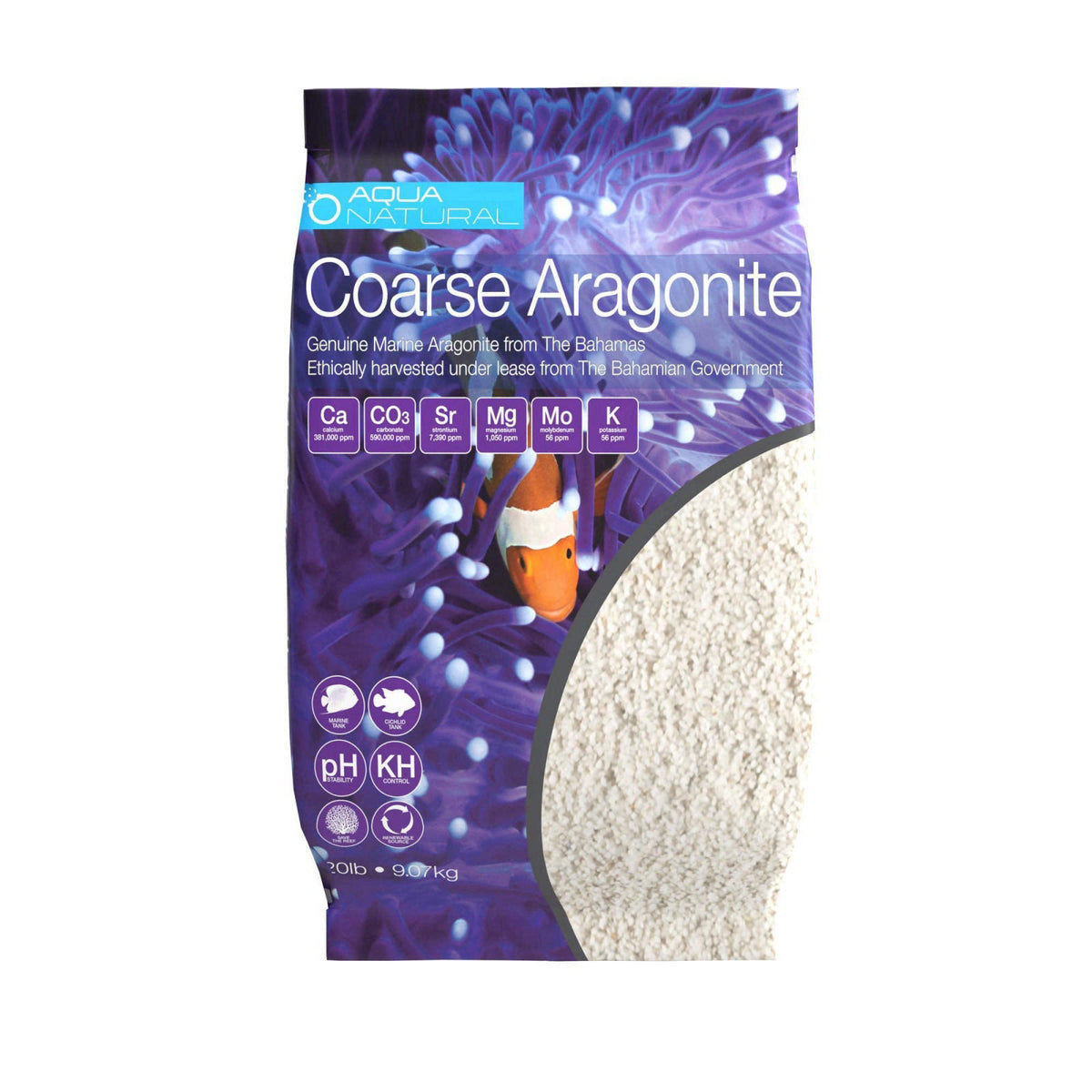 Aqua Natural AquaNatural Coarse Aragonite 20lb for Reef, Saltwater and Marine Aquariums, Sand