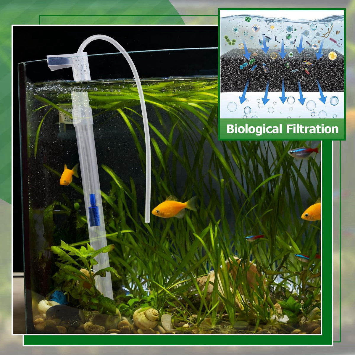 Sieral Undergravel Aquarium Filter for 20-29 Gallon Fish Tanks, 10 Plates – back view and specifications