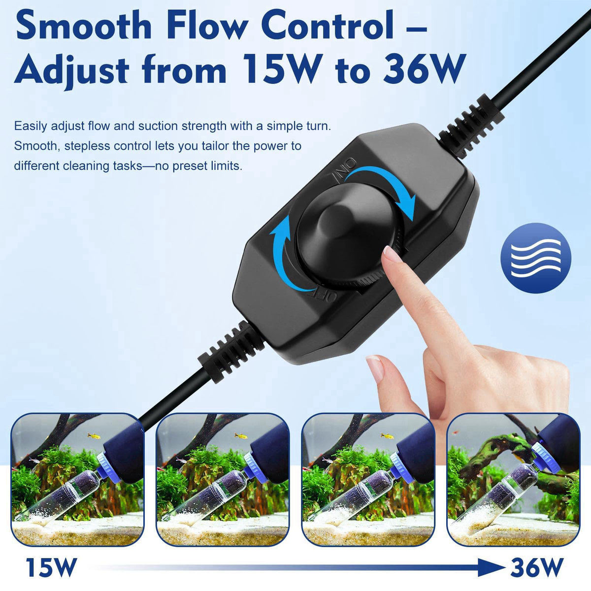 AQQA DC 36W Electric Aquarium Vacuum Gravel Cleaner – close-up detail in Black