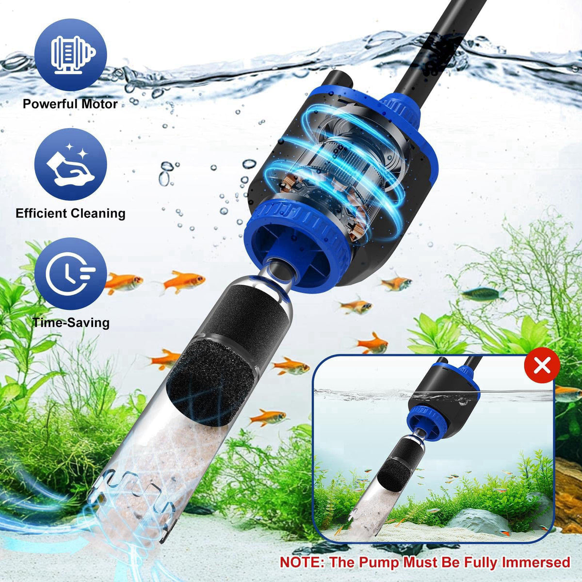 AQQA DC 36W Electric Aquarium Vacuum Gravel Cleaner – packaging and label