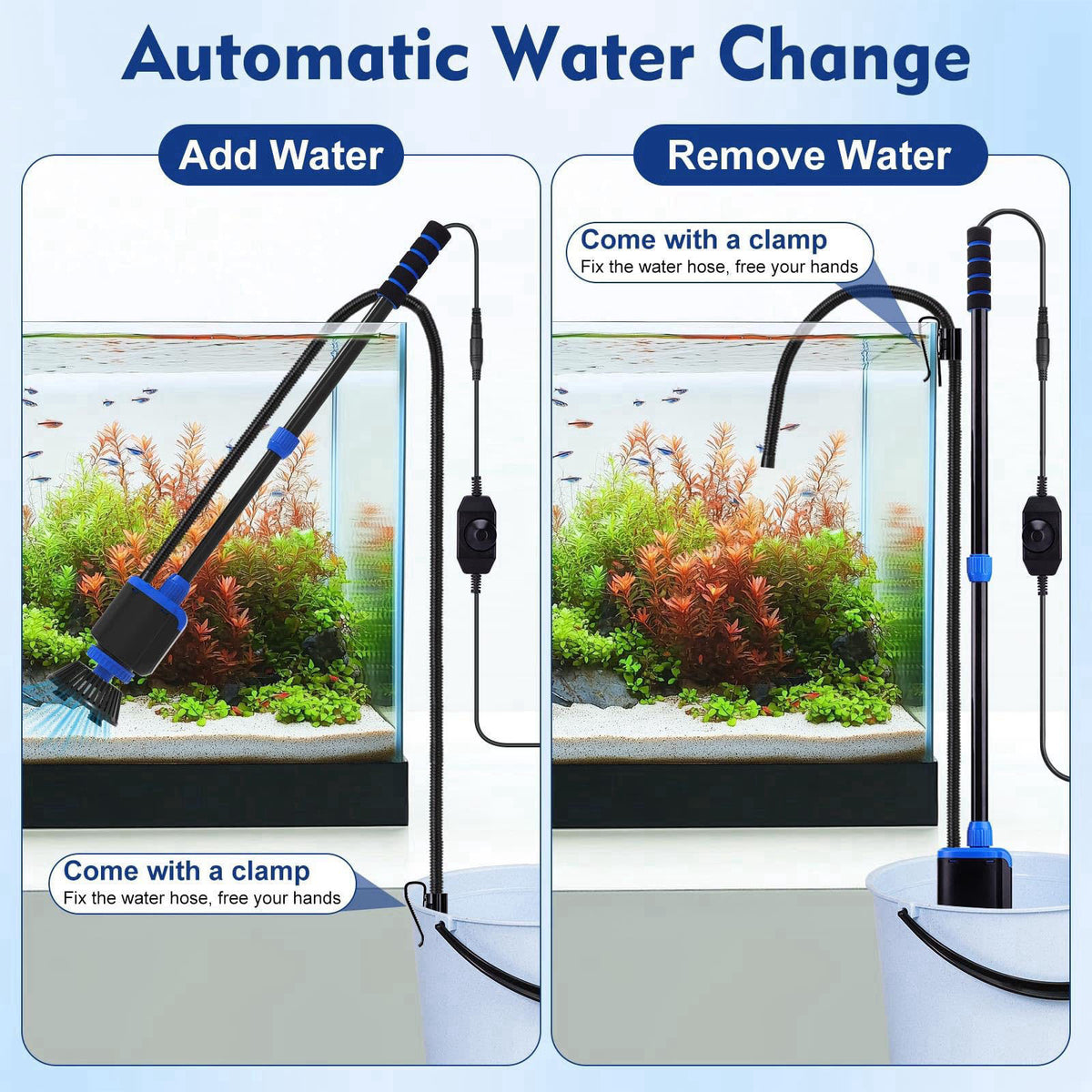 AQQA DC 36W Electric Aquarium Vacuum Gravel Cleaner – back view and specifications