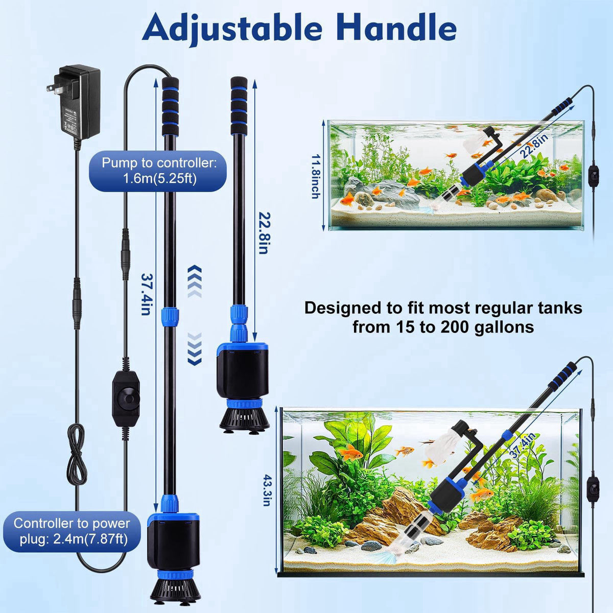 AQQA DC 36W Electric Aquarium Vacuum Gravel Cleaner – alternate angle