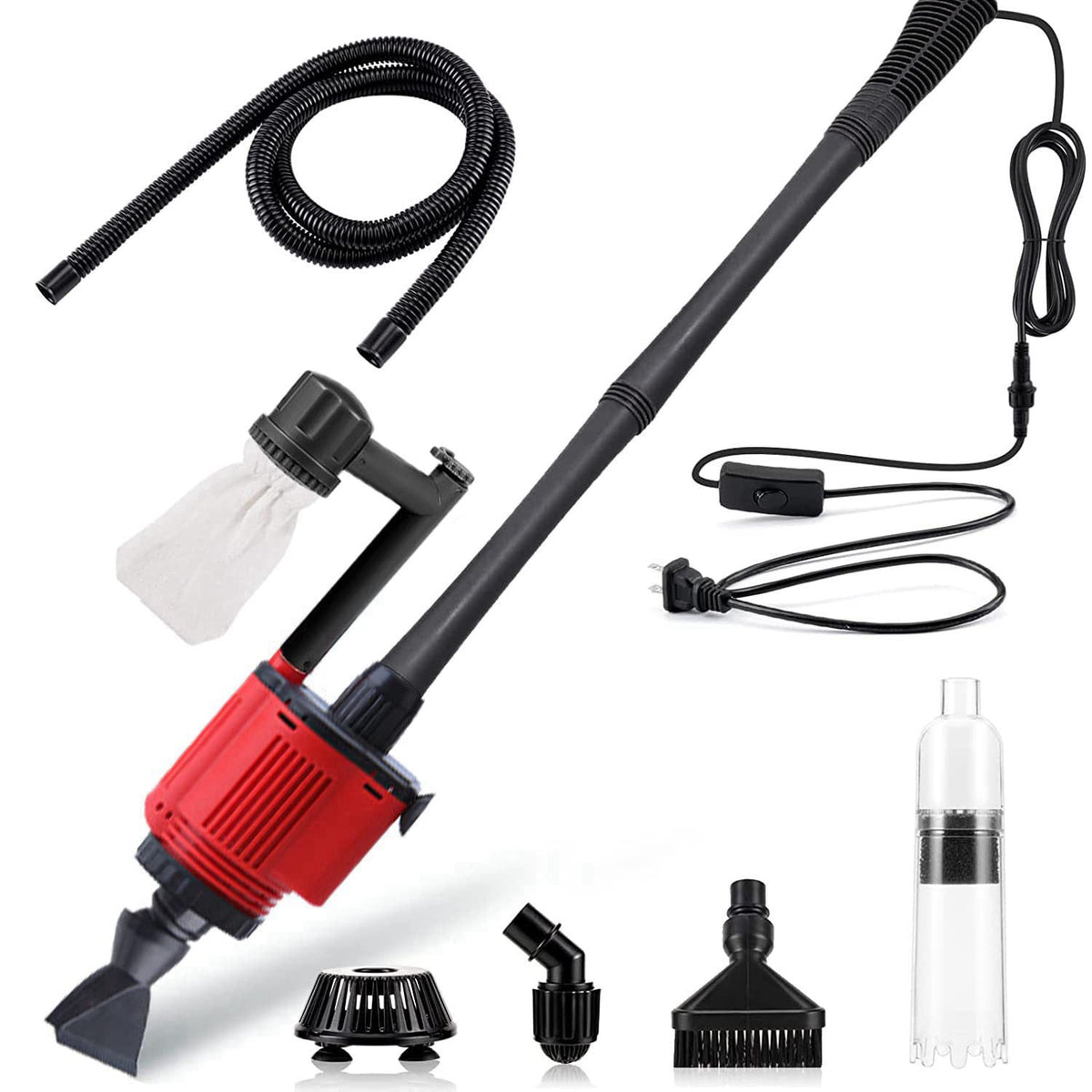 Carzos Aquarium Gravel Cleaner Siphon Kit, 6 in 1 Automatic Fish Tank Cleaning Tools Electric Removable Vacuum Water Cha