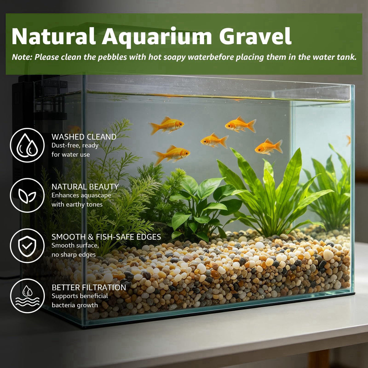 Aqualyra 20lbs Aquarium Gravel, 1/5''(5mm) Pea Gravel-Natural River Pebbles – full view