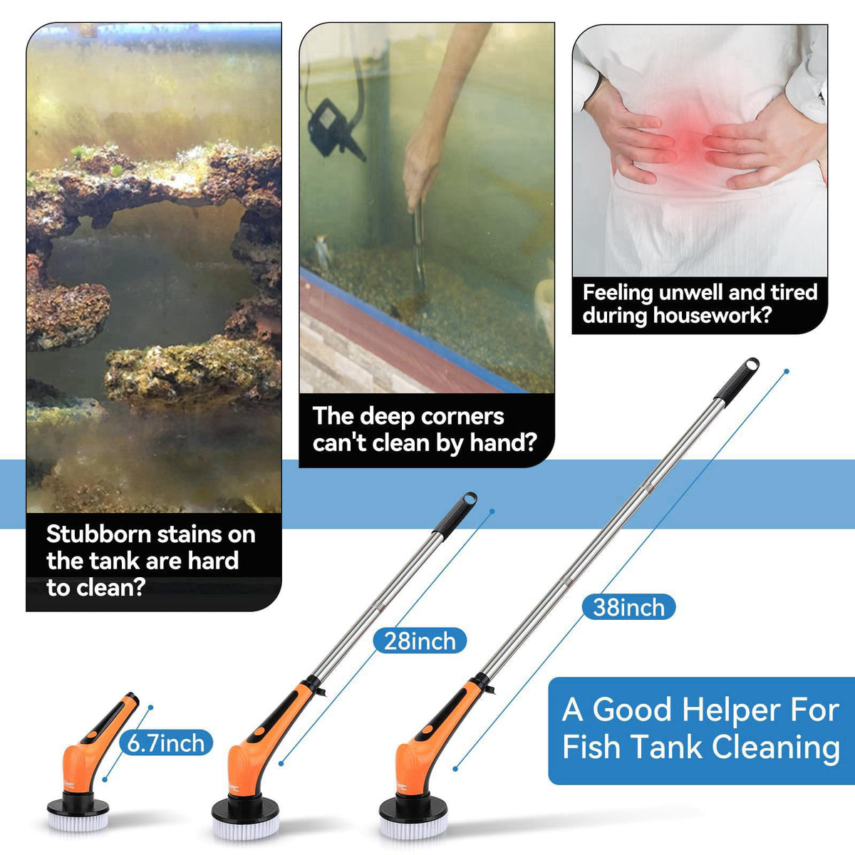 hygger IPX8 Electric Aquarium Cleaning Brushes, Rechargeable Cleaner Tools Kit with 6 Replaceable Clean Spin Brush Heads