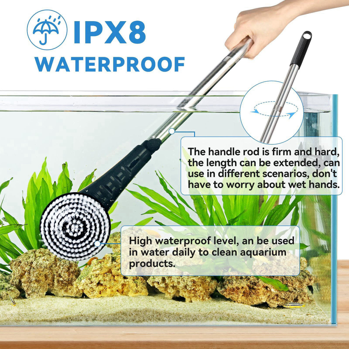 hygger IPX8 Electric Aquarium Cleaning Brushes, Rechargeable Cleaner Tools Kit with 6 Replaceable Clean Spin Brush Heads