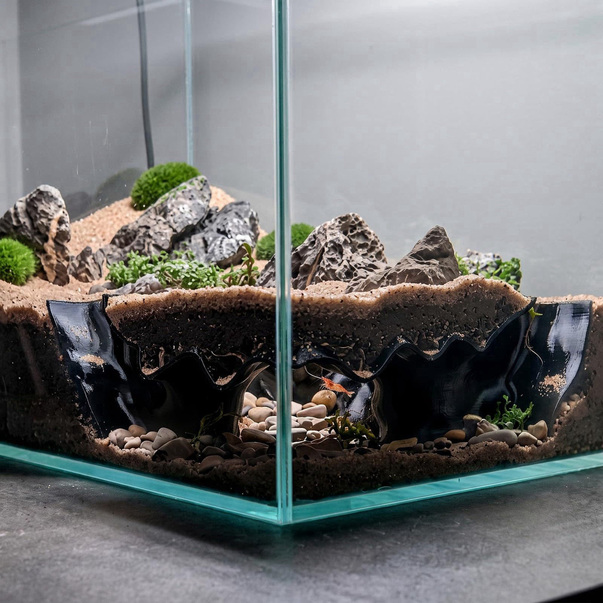 SiliFine Aquarium Cave Hideout Fish Tank Tunnel 3D Printed, Black, 1 Hole – product photo (Hideouts)