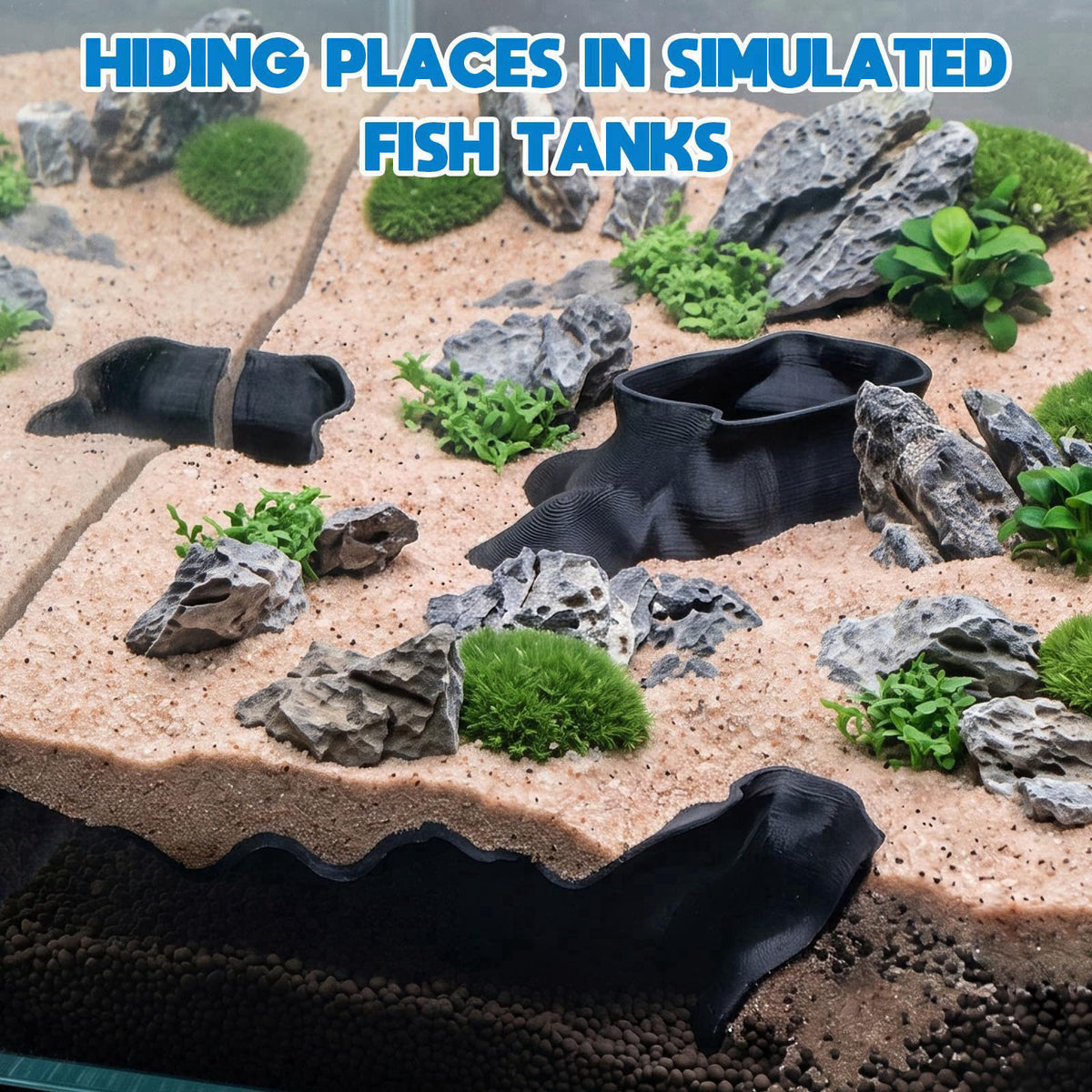SiliFine Aquarium Cave Hideout Fish Tank Tunnel 3D Printed, Black, 1 Hole – full view