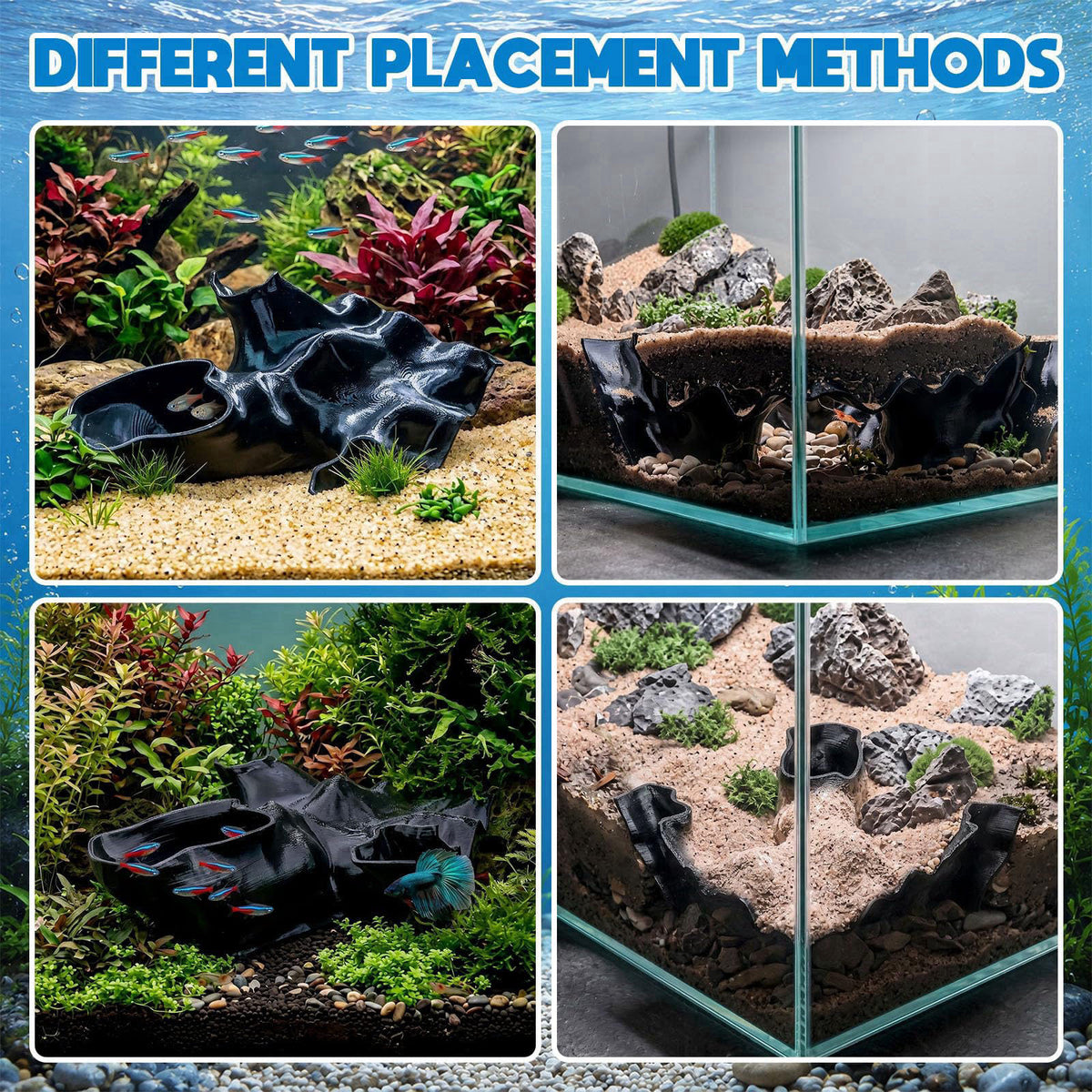 SiliFine Aquarium Cave Hideout Fish Tank Tunnel 3D Printed, Black, 1 Hole – alternate angle