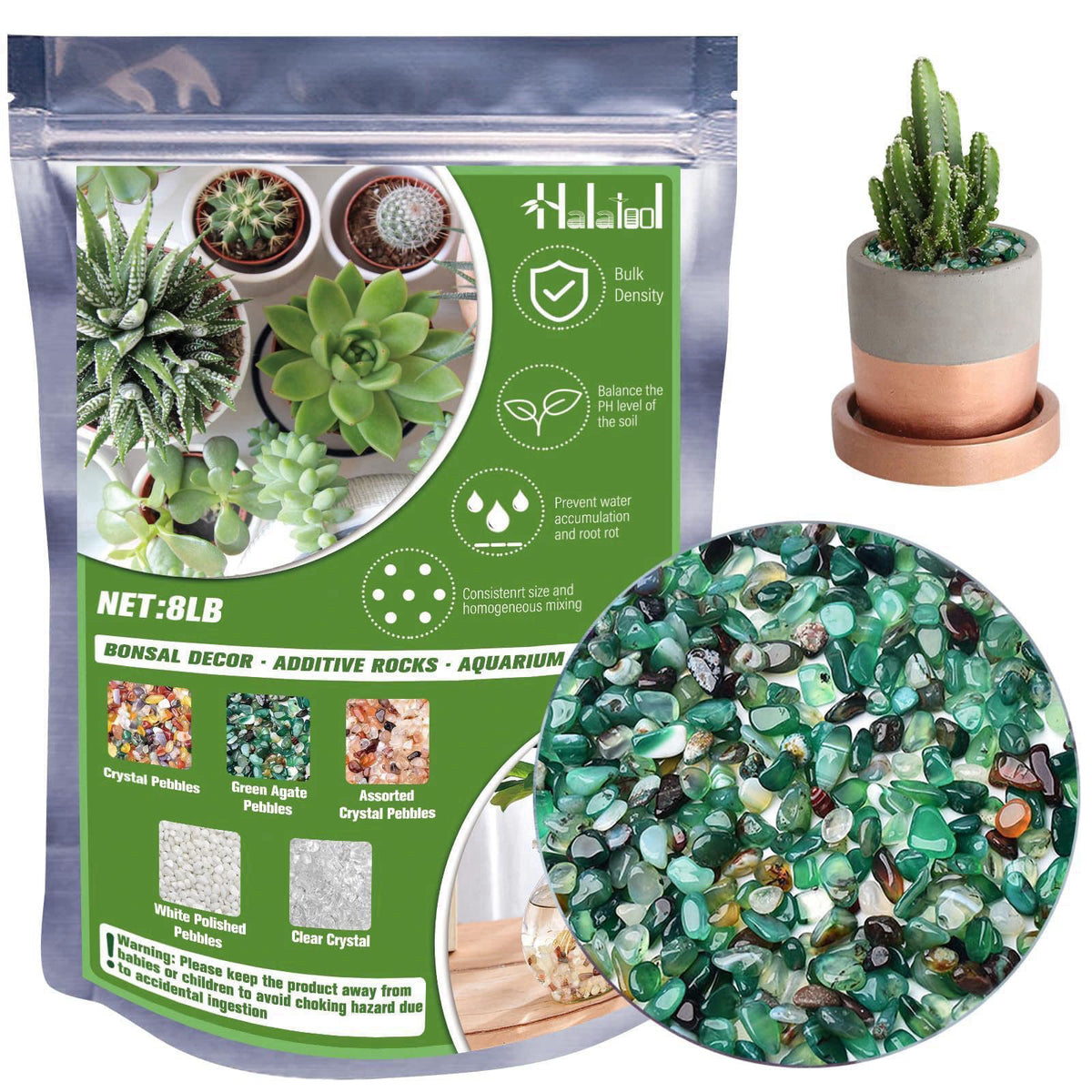 Halatool 8LB Green Aquarium Gravel, 0.35"-0.6" for Fish Tank and Plants – product photo (Gravel)