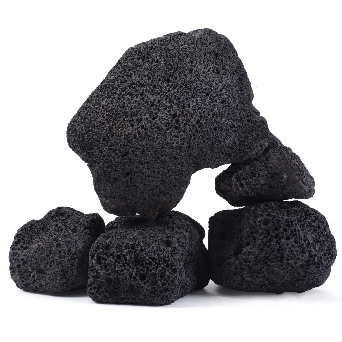 FISCAPE 2.2-8.1 Inches Natural Black Lava Rock, 5 PCS Mixed Sizes Aquarium Rocks for Aquascaping, Terrariums, Reptile Ta
