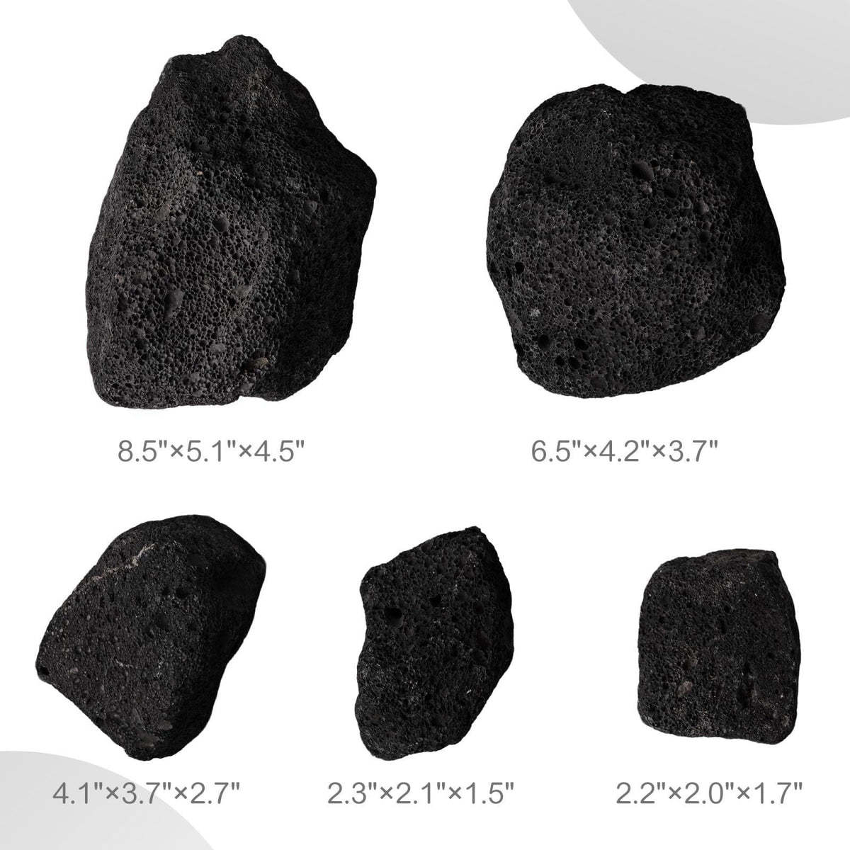 FISCAPE 2.2-8.1 Inches Natural Black Lava Rock, 5 PCS Mixed Sizes Aquarium Rocks for Aquascaping, Terrariums, Reptile Ta