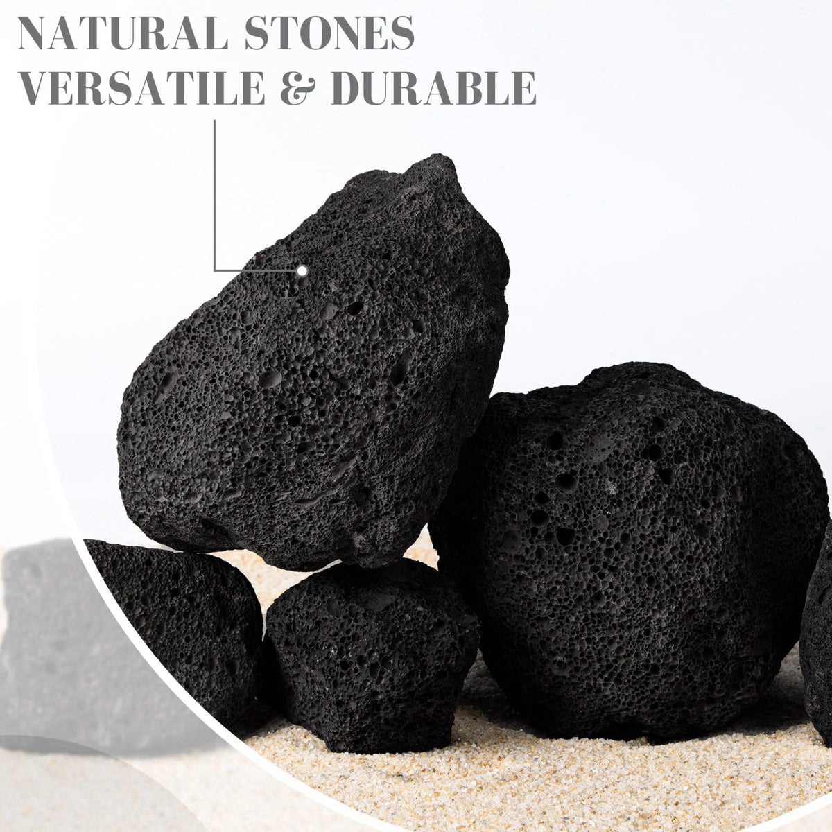 FISCAPE 2.2-8.1 Inches Natural Black Lava Rock, 5 PCS Mixed Sizes Aquarium Rocks for Aquascaping, Terrariums, Reptile Ta