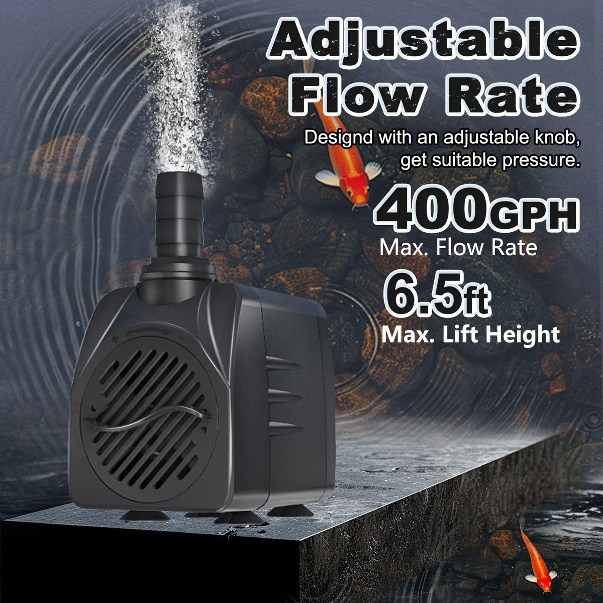 SongLong 400GPH Submersible Water Pump 6.5ft High Lift for Fountains – packaging and label