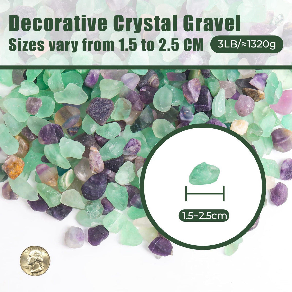 T4U Crystal Rocks for Aquarium, Fluorite Chips Pebbles for Plants 3 lb – back view and specifications