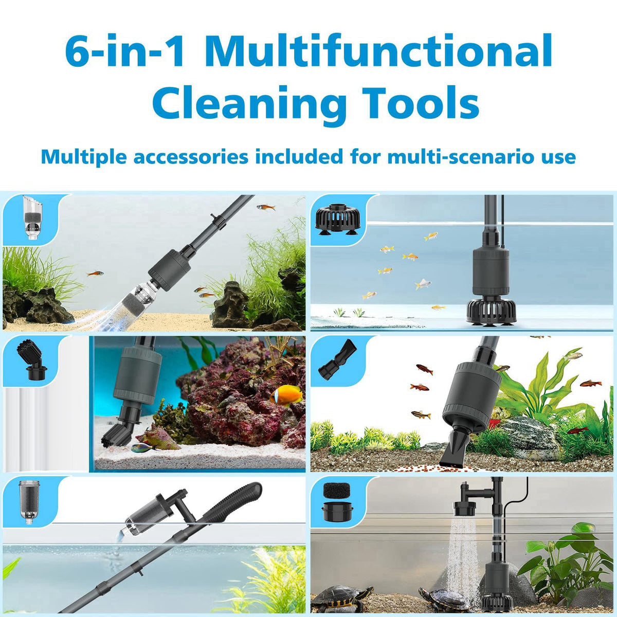 fishkeeper 6 in 1 Electric Aquarium Gravel Cleaner, Fish Tank Cleaner Kit – full view, size 25W