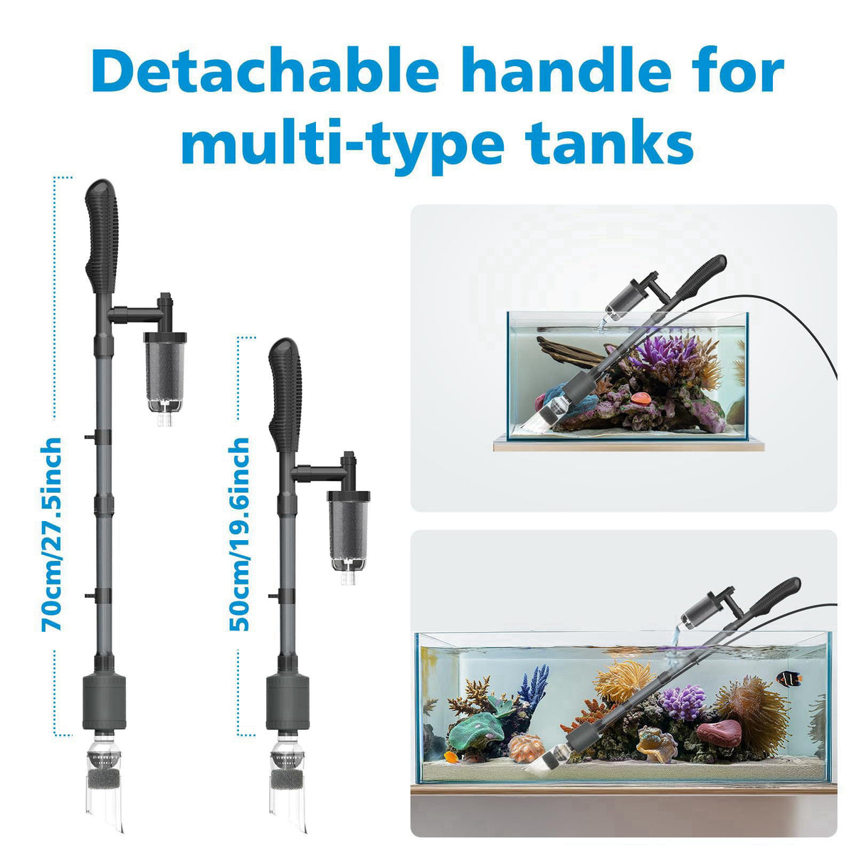 fishkeeper 6 in 1 Electric Aquarium Gravel Cleaner, Fish Tank Cleaner Kit – back view and specifications