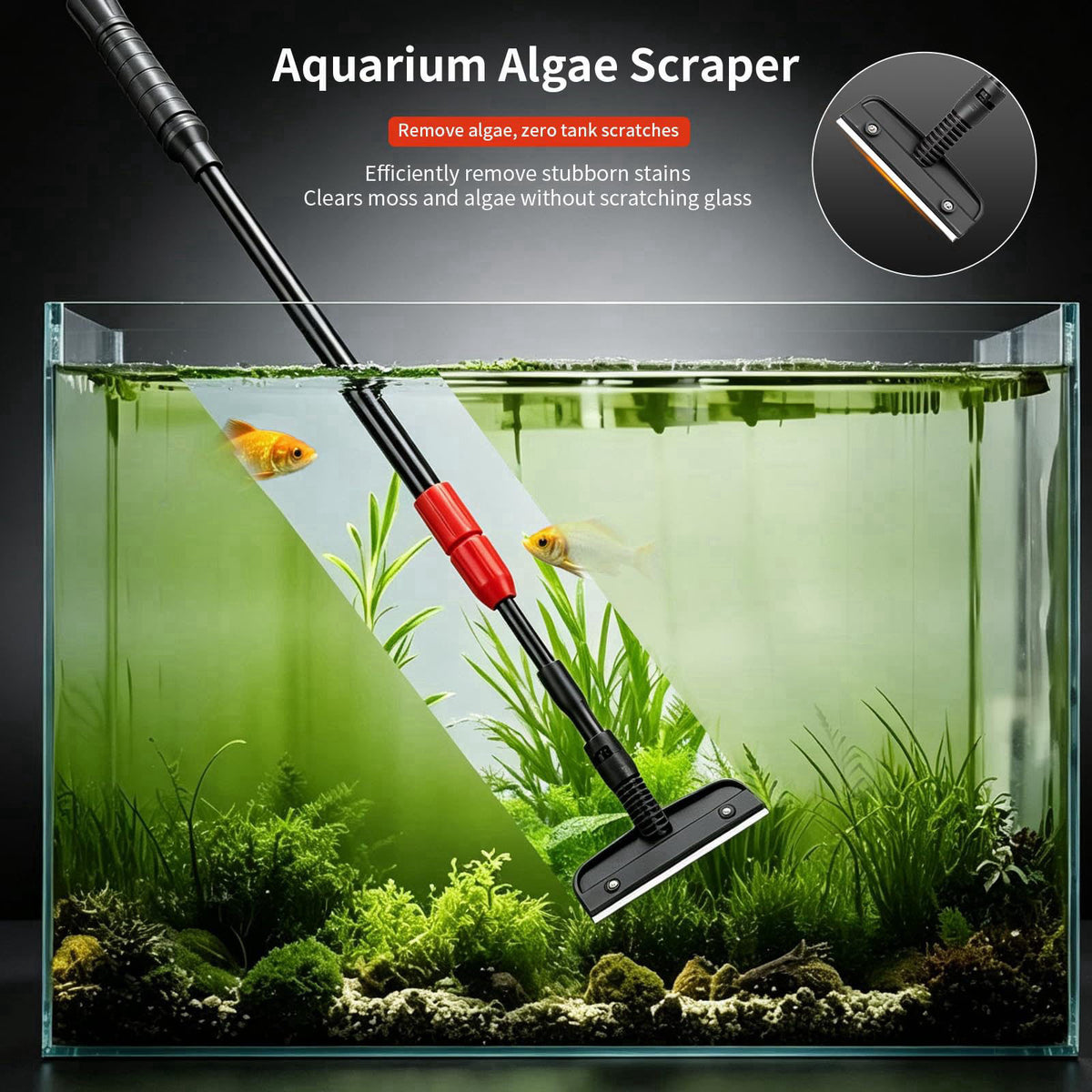 UPETTOOLS Aquarium Clean Tool 6 in 1 Fish Tank Cleaning Kit Algae Scraper Scrubber Pad Adjustable Long Handle Fish Tank 