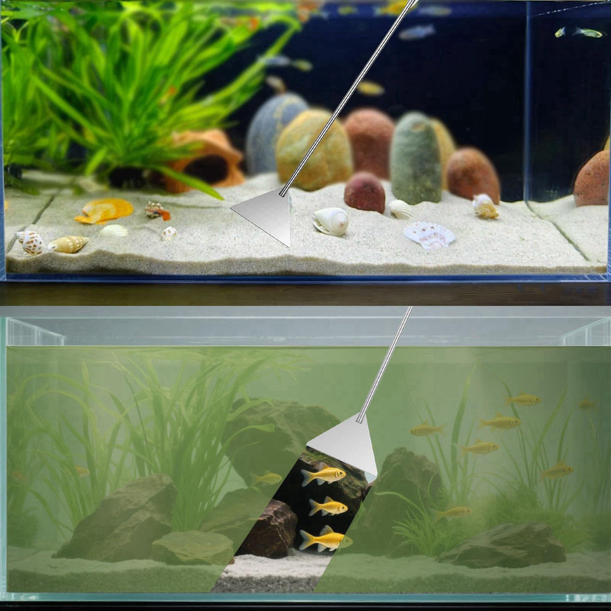 Carefree Fish 9IN1 Aquarium Cleaning Tools Long Handle Algae Scraper – back view and specifications