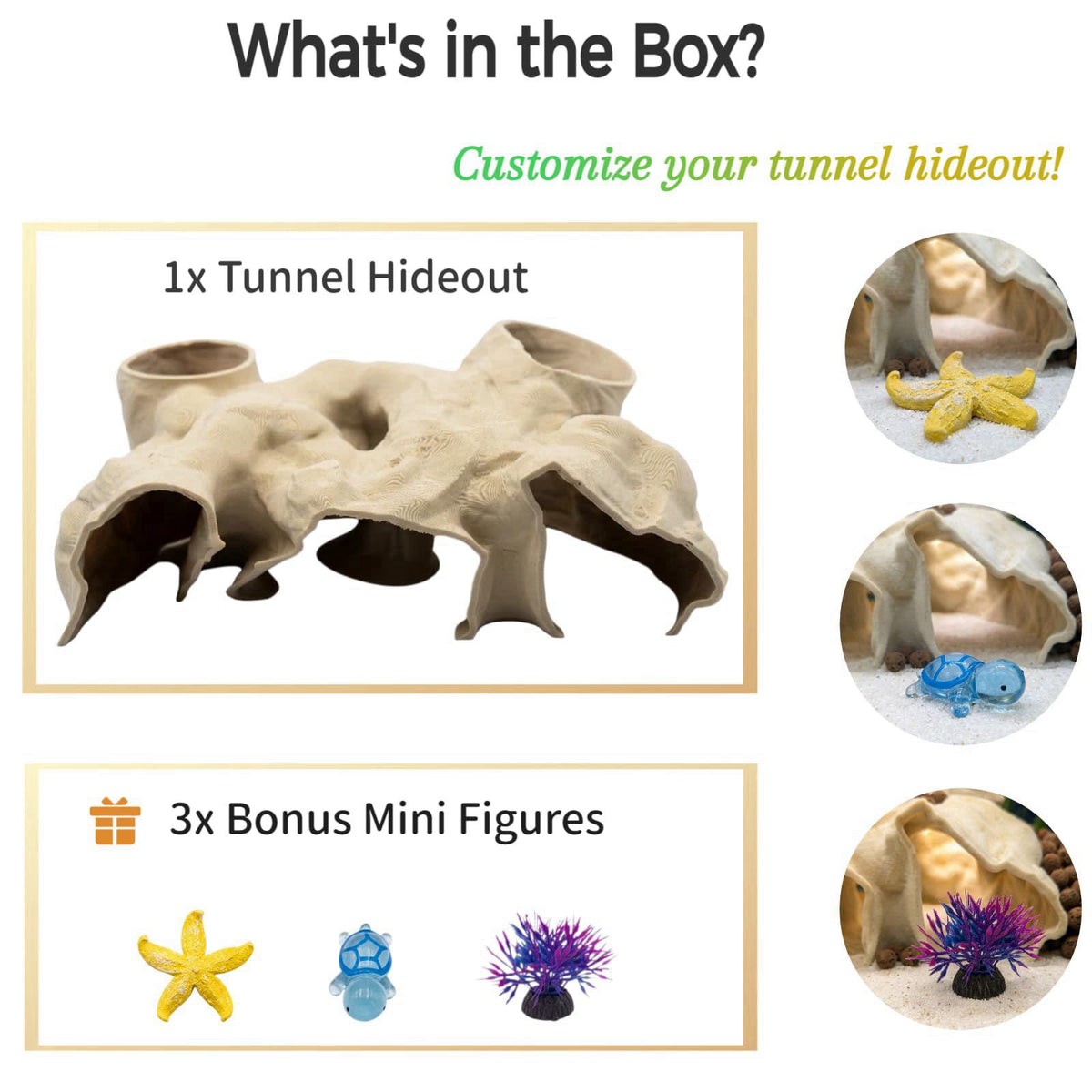 CT SUN Large Aquarium Tunnel & Cave (9.5" L), 3D Printed Substrate Viewer Fish Hideout with Wide Top Entrances, Tank