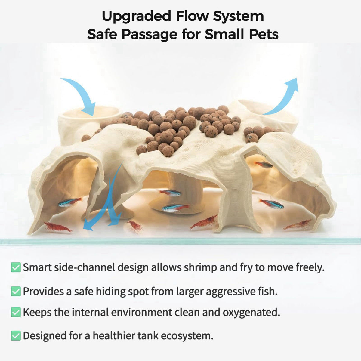 CT SUN Large Aquarium Tunnel & Cave (9.5" L), 3D Printed Substrate Viewer Fish Hideout with Wide Top Entrances, Tank