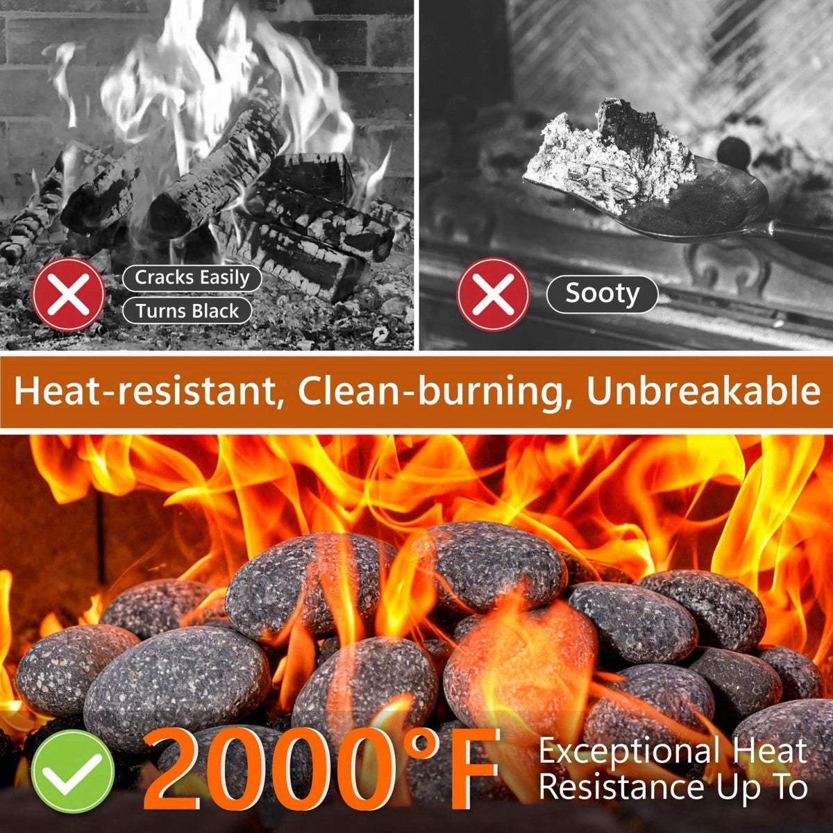 NUPICK 10lb Gray Lava Rocks for Fire Pit, Volcanic Rock for Fireplace – packaging and label