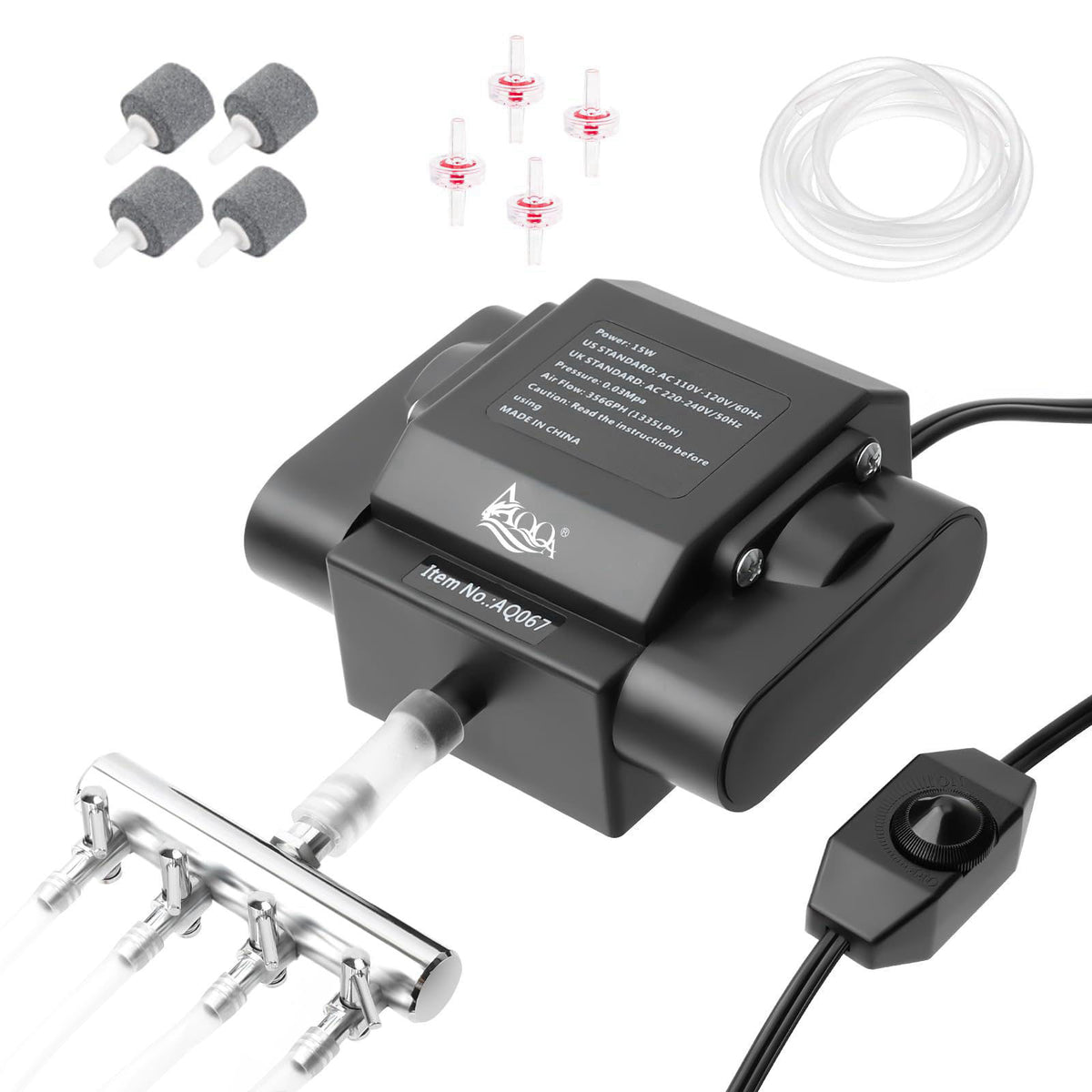 AQQA Aquarium Air Pump 15W 356GPH 4 Outlets – product photo (Air Pumps)