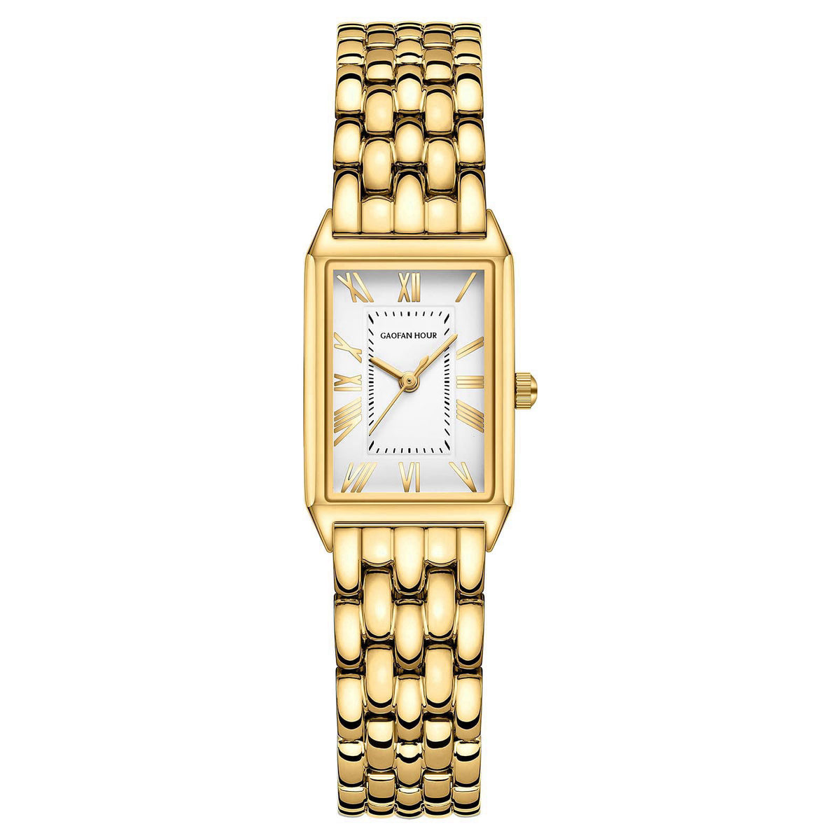 GAOFAN HOUR Gold Watches for Women with Vintage Rectangular Case,White Roman Dial,Stainless Steel Band,Adjustment Tool I