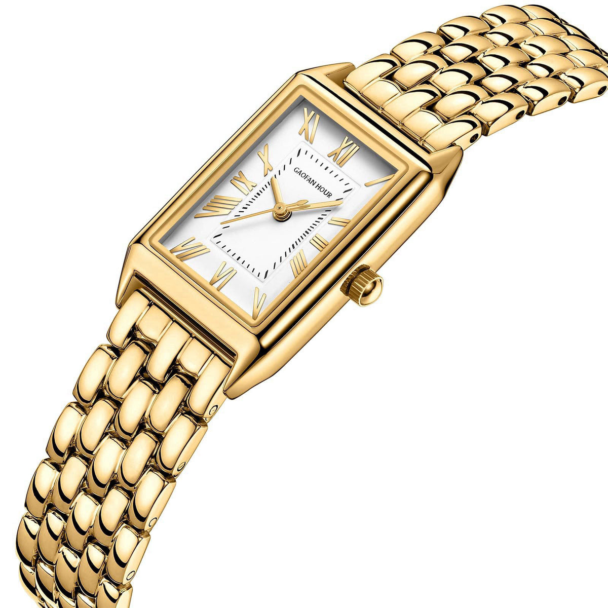 GAOFAN HOUR Gold Watches for Women with Vintage Rectangular Case,White Roman Dial,Stainless Steel Band,Adjustment Tool I