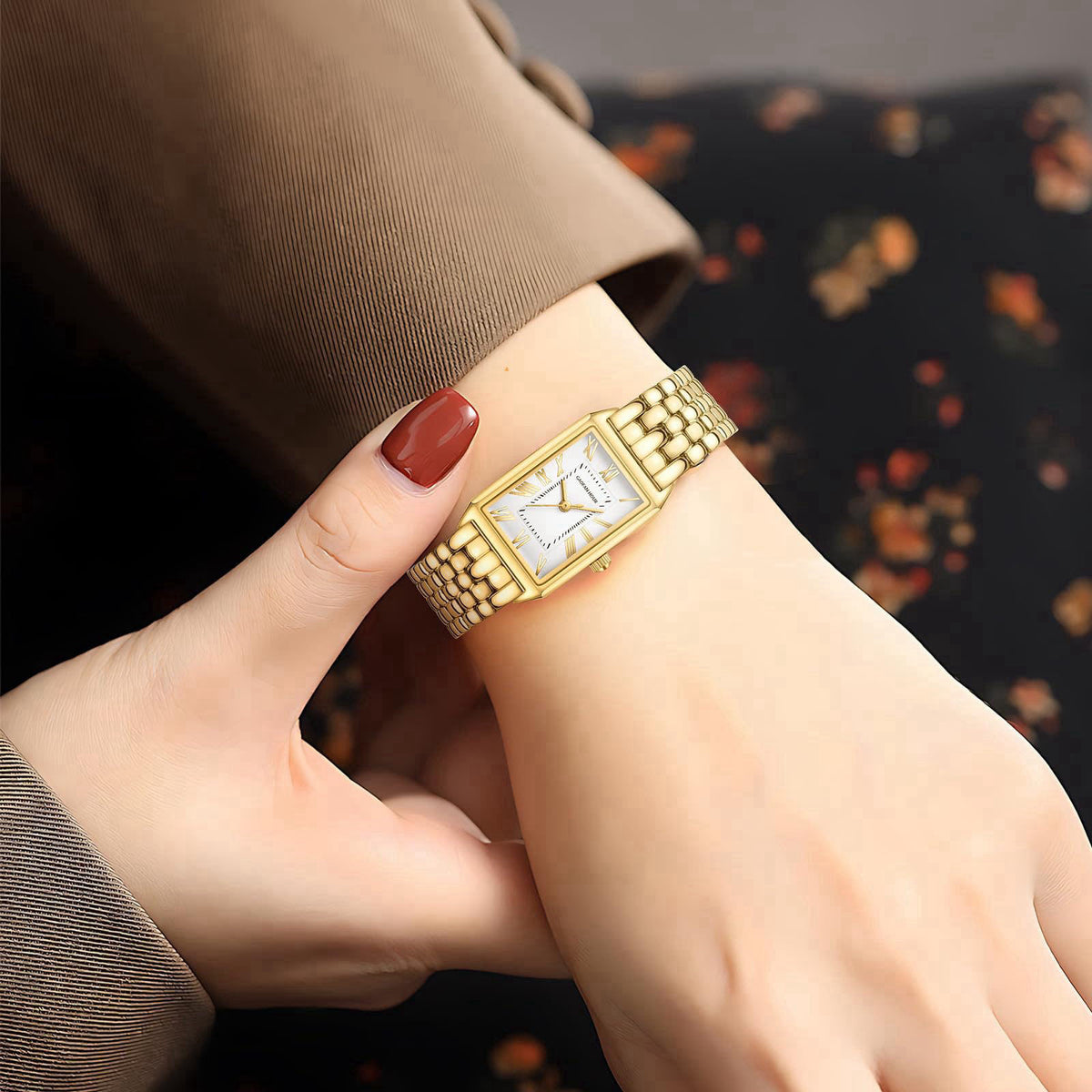 GAOFAN HOUR Gold Watches for Women with Vintage Rectangular Case,White Roman Dial,Stainless Steel Band,Adjustment Tool I