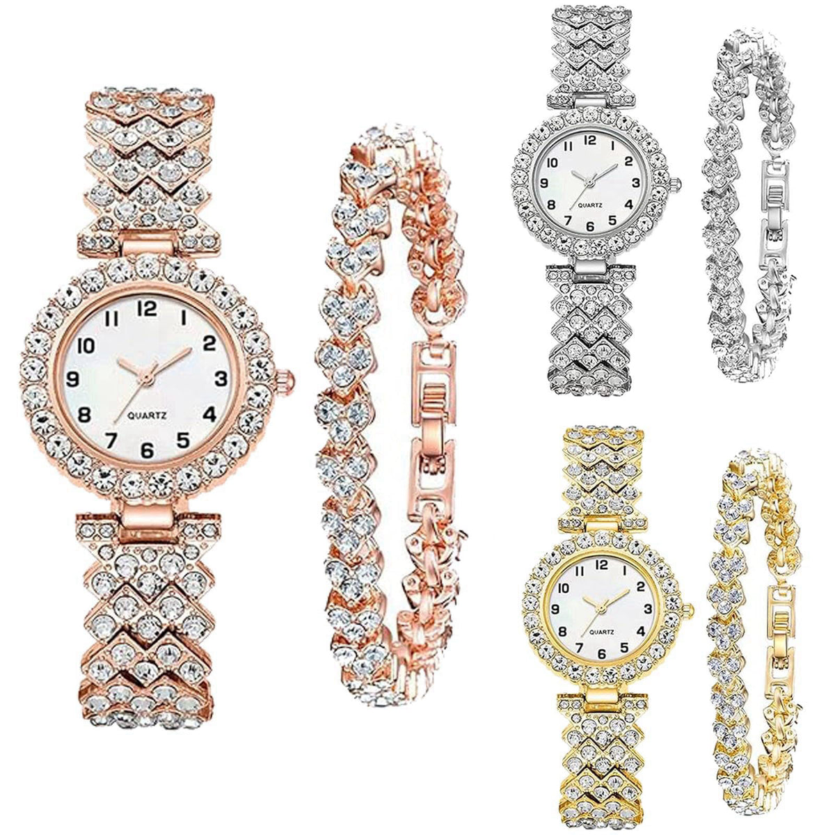 yunanwa 6 Pack Set Diamond Watches and Bangle Bracelet for Women Analog Quartz Wristwatch Jewelry Assorted Wholesales Si