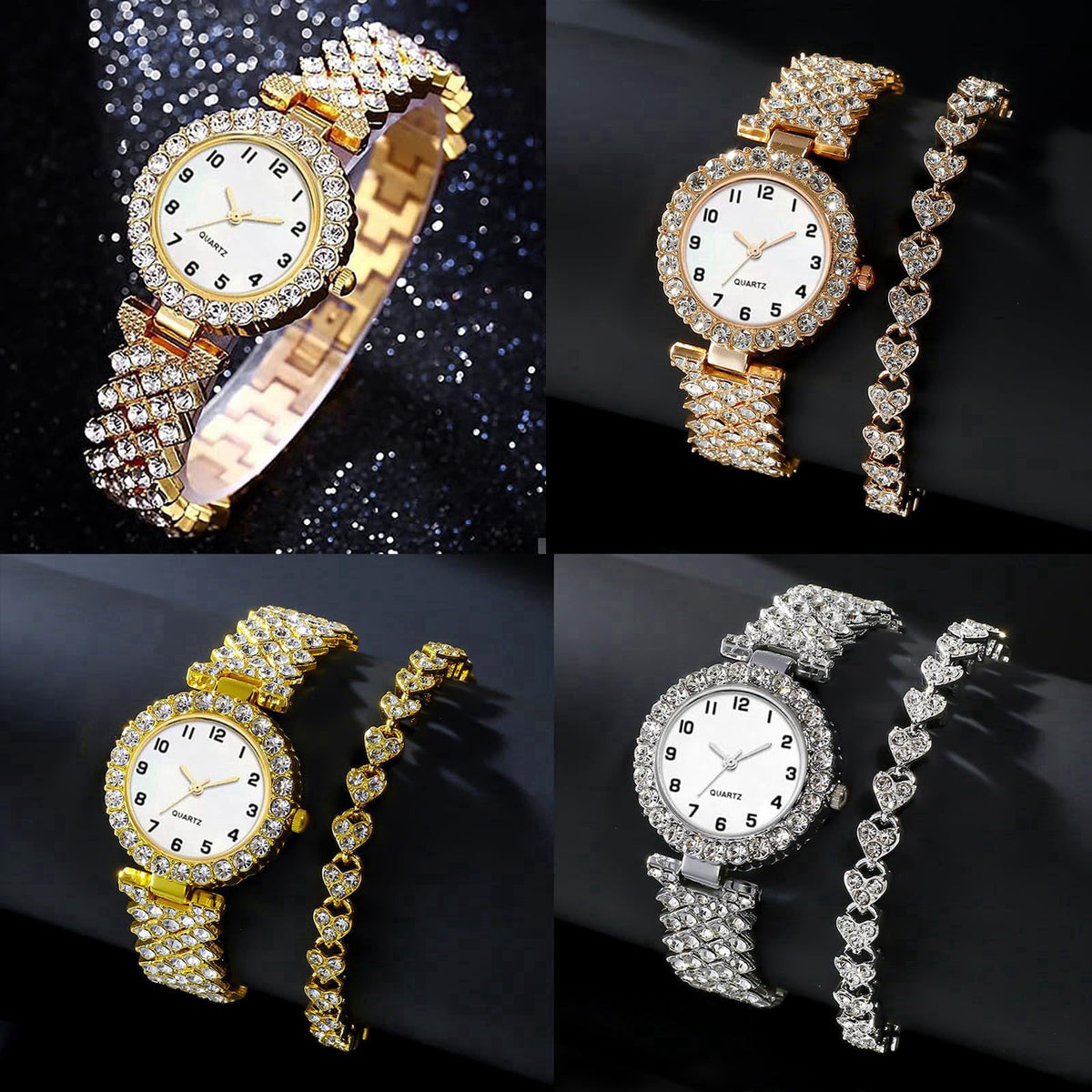 yunanwa 6 Pack Set Diamond Watches and Bangle Bracelet for Women Analog Quartz Wristwatch Jewelry Assorted Wholesales Si