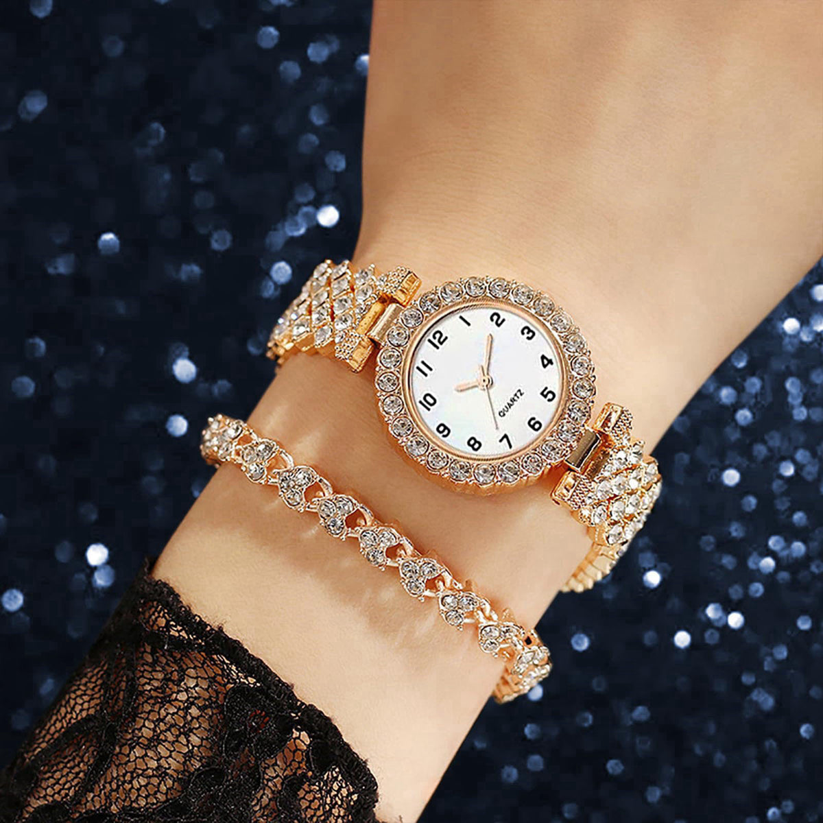 yunanwa 6 Pack Set Diamond Watches and Bangle Bracelet for Women Analog Quartz Wristwatch Jewelry Assorted Wholesales Si