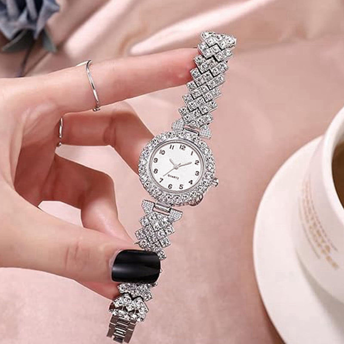 yunanwa 6 Pack Set Diamond Watches and Bangle Bracelet for Women Analog Quartz Wristwatch Jewelry Assorted Wholesales Si