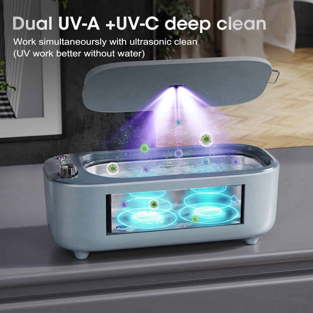 THINNFOK Ultrasonic Jewelry Cleaner, Smart Variable Frequency 47KHz - 50KHz – back view and specifications