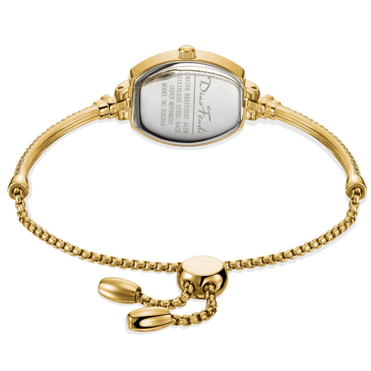 Diaofendi Petite Bracelet Watch for Women, Gifts for Girlfriend Diamond Dress Analog Watch Waterproof – back view and sp