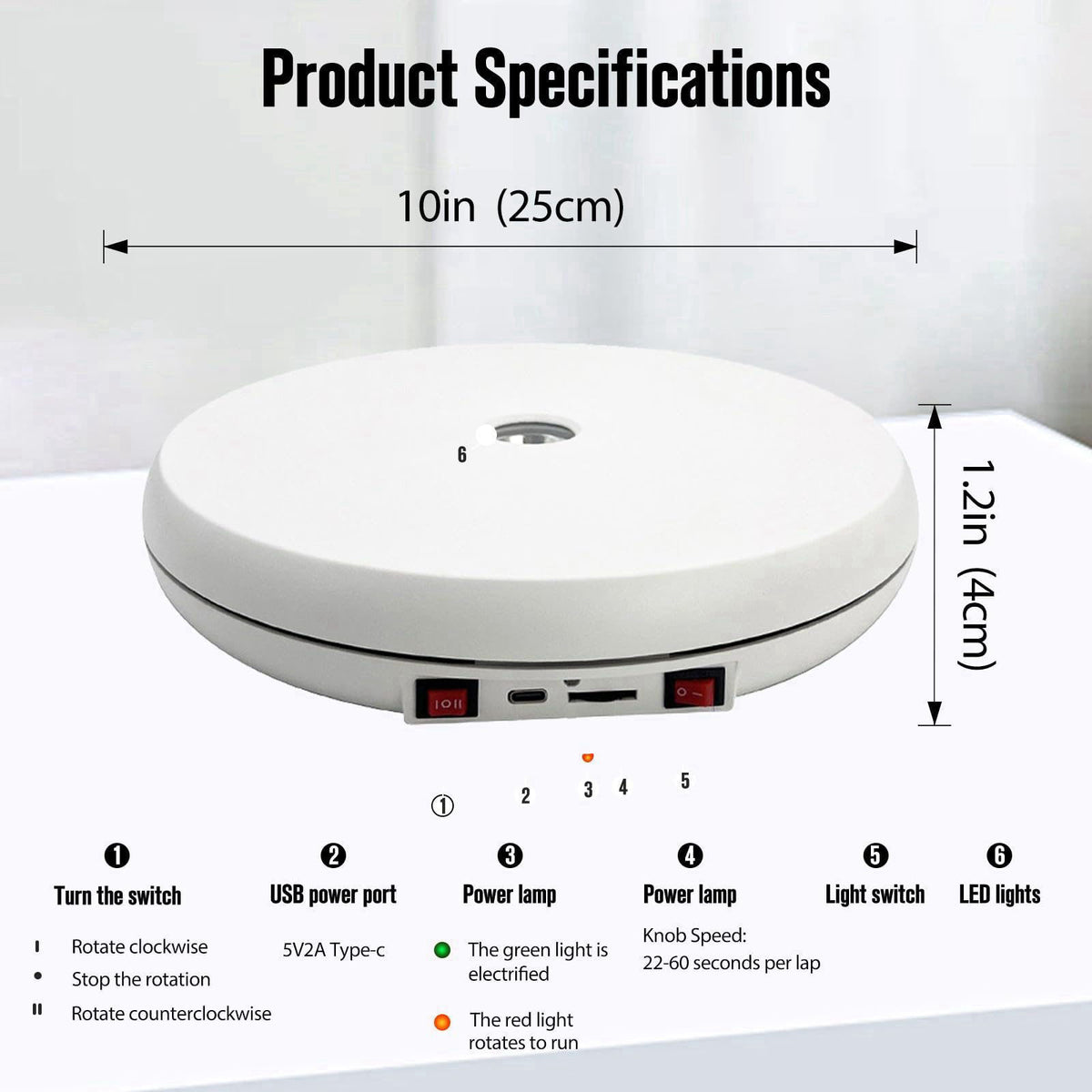 JAYEGT Multicolor LED Light Motorized Rotating Display Stand , 10 inch /55lbs Load, 360° Electronic Photography Turntabl