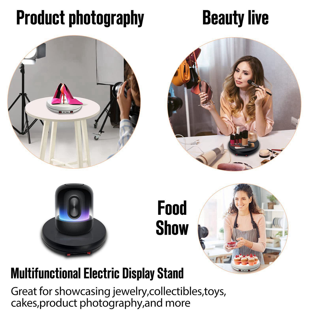 JAYEGT Multicolor LED Light Motorized Rotating Display Stand , 10 inch /55lbs Load, 360° Electronic Photography Turntabl