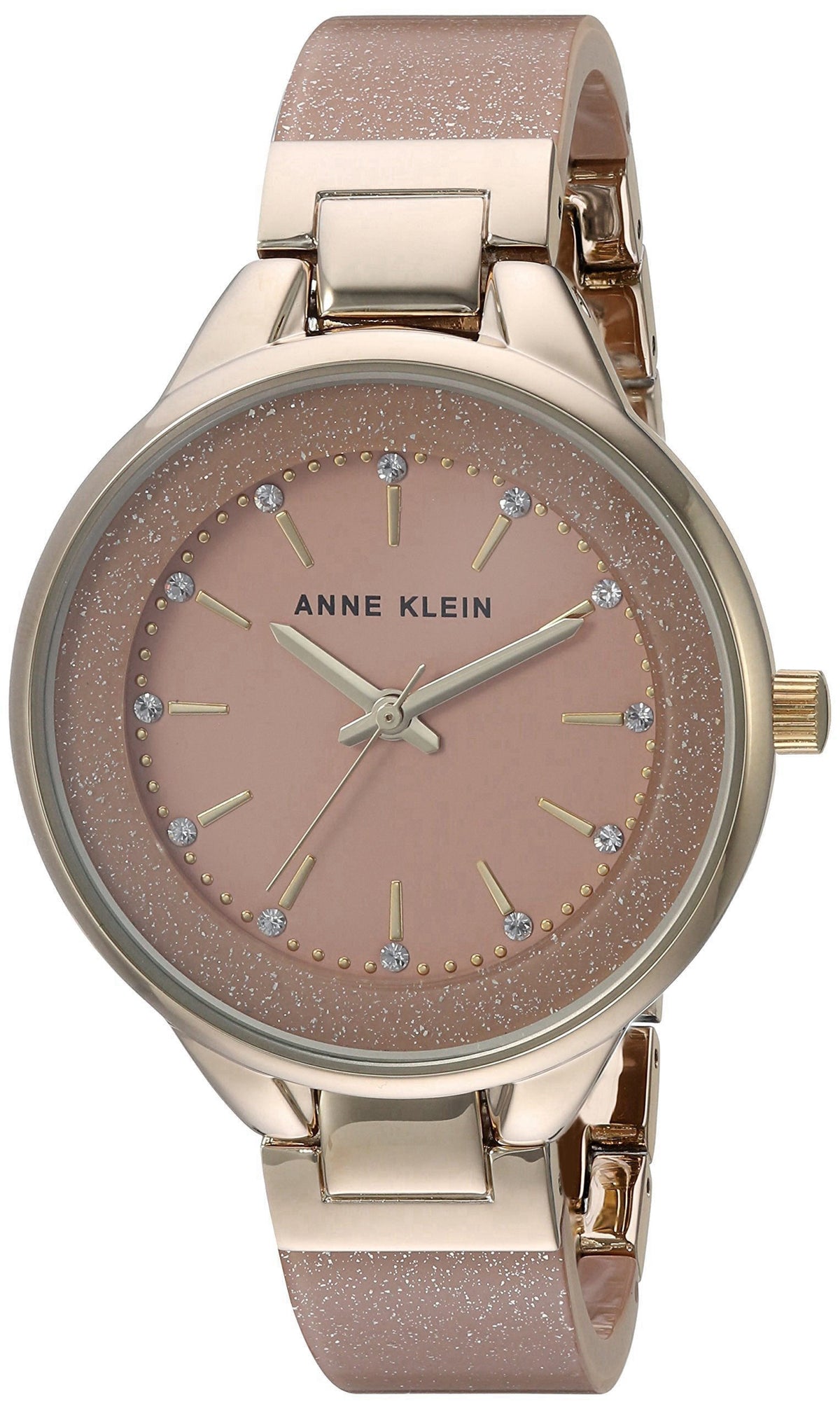 Anne Klein Women's Premium Crystal Accented Resin Bangle Watch – back view and specifications