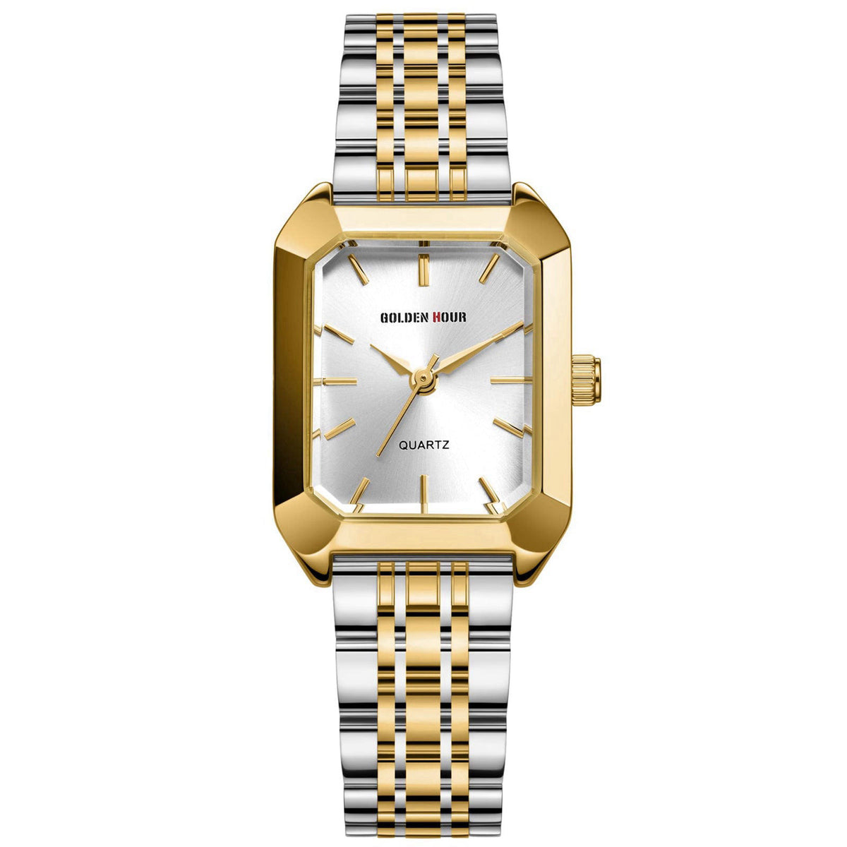 GOLDEN HOUR Women's Rectangular Quartz Watch, Gold Tone Stainless Steel Band – product photo (Wrist Watches)