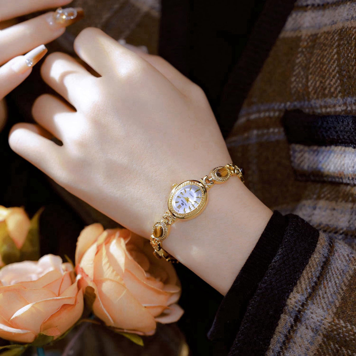 FANMIS Gold Watches for Women with Small Fase Oval Bracelet Dress Watch – alternate angle