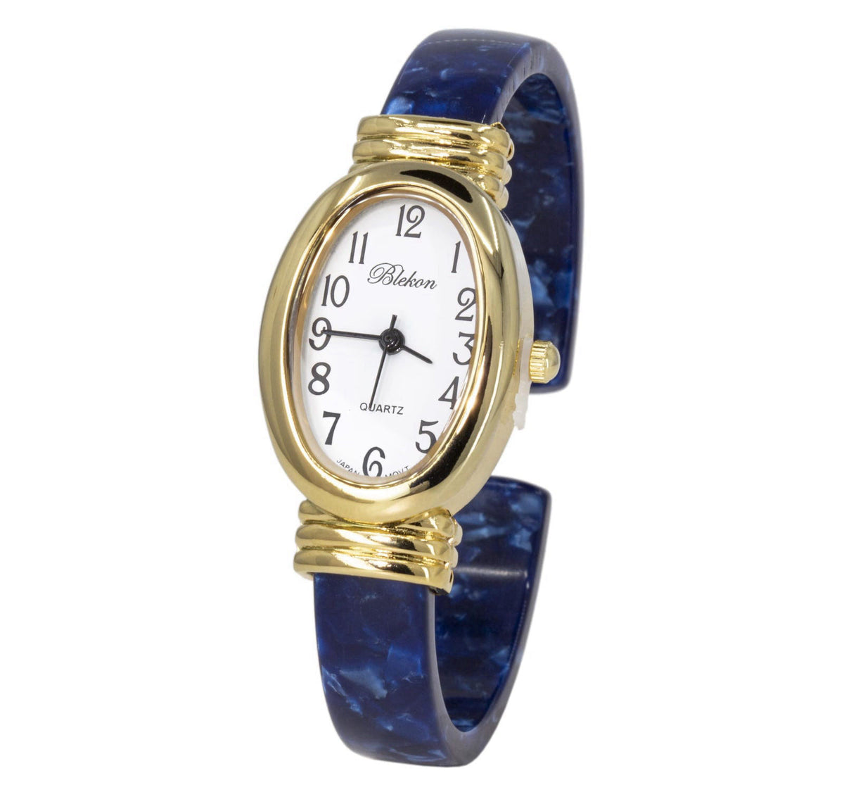 Blekon Collections Women's Round, Oval, Rectangle Case Shapes Acrylic Tortoise Shell Color Design Cuff Bangle Watch – ba