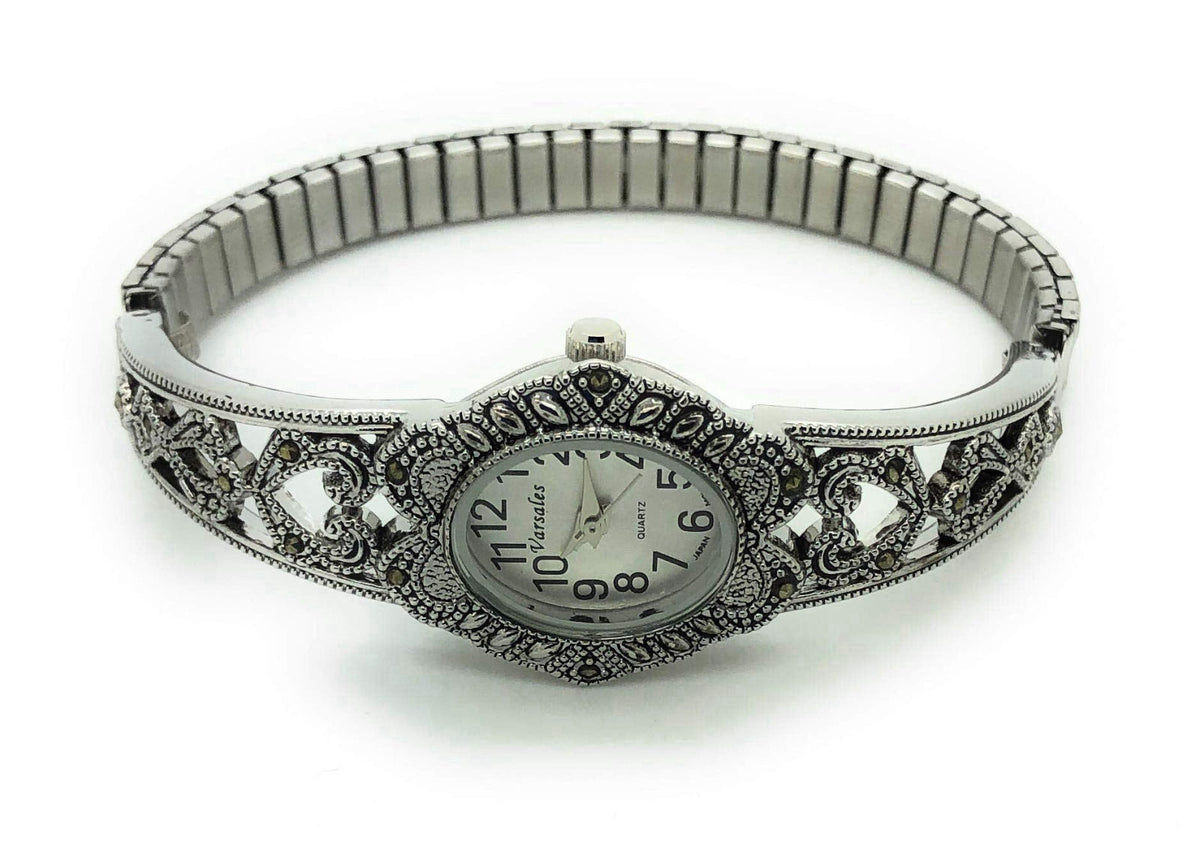 VERSALES Ladies Elegant Oval Marcasite Stretch Elastic Band Fashion Watch Varsales – packaging and label