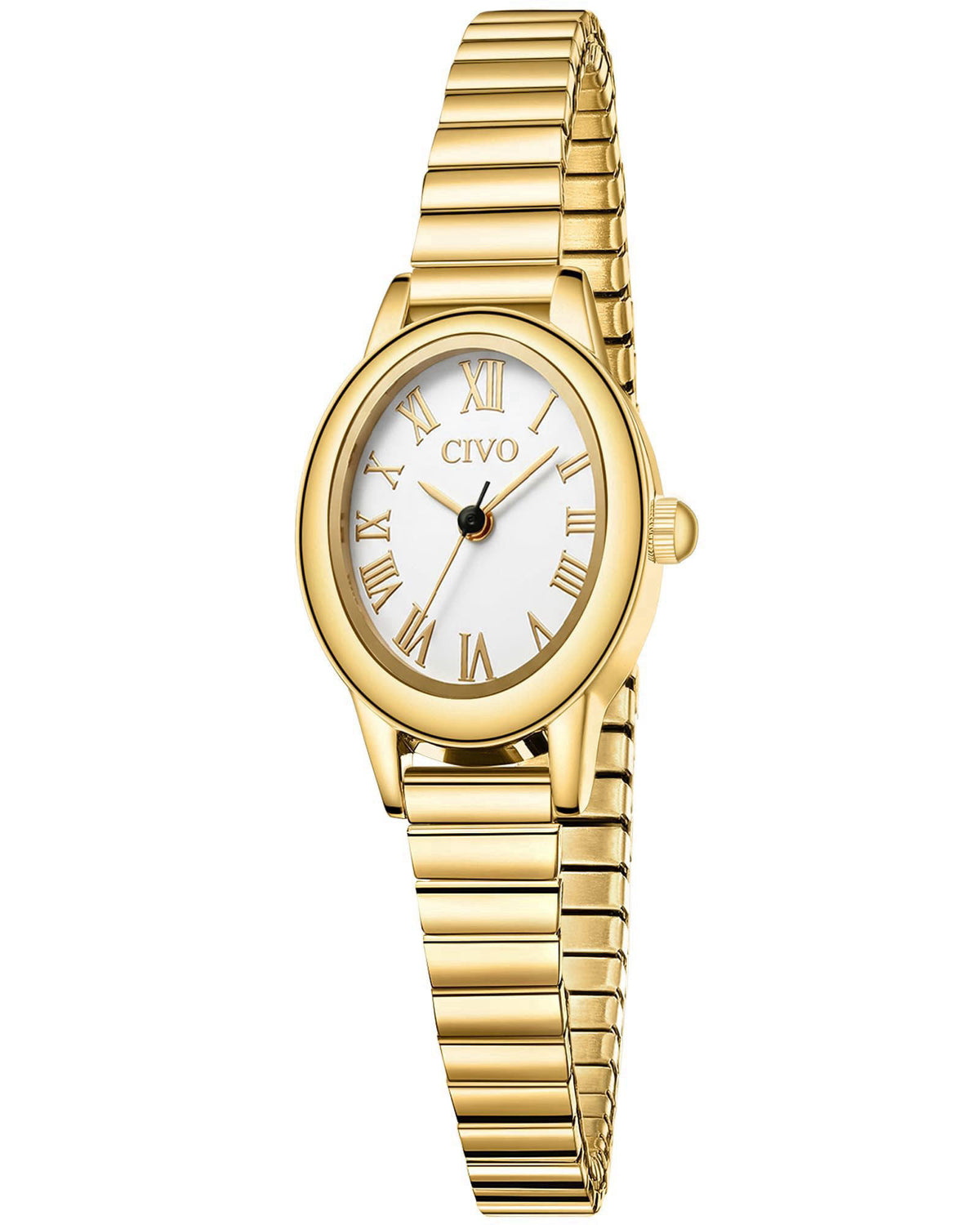 CIVO Small Gold Watches for Women: Vintage Roman, Stretch Expansion Band – full view